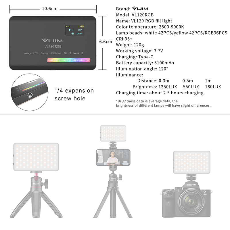 Ulanzi VL120 RGB caméra vidéo  - Photography Lighting Grid avis et prix